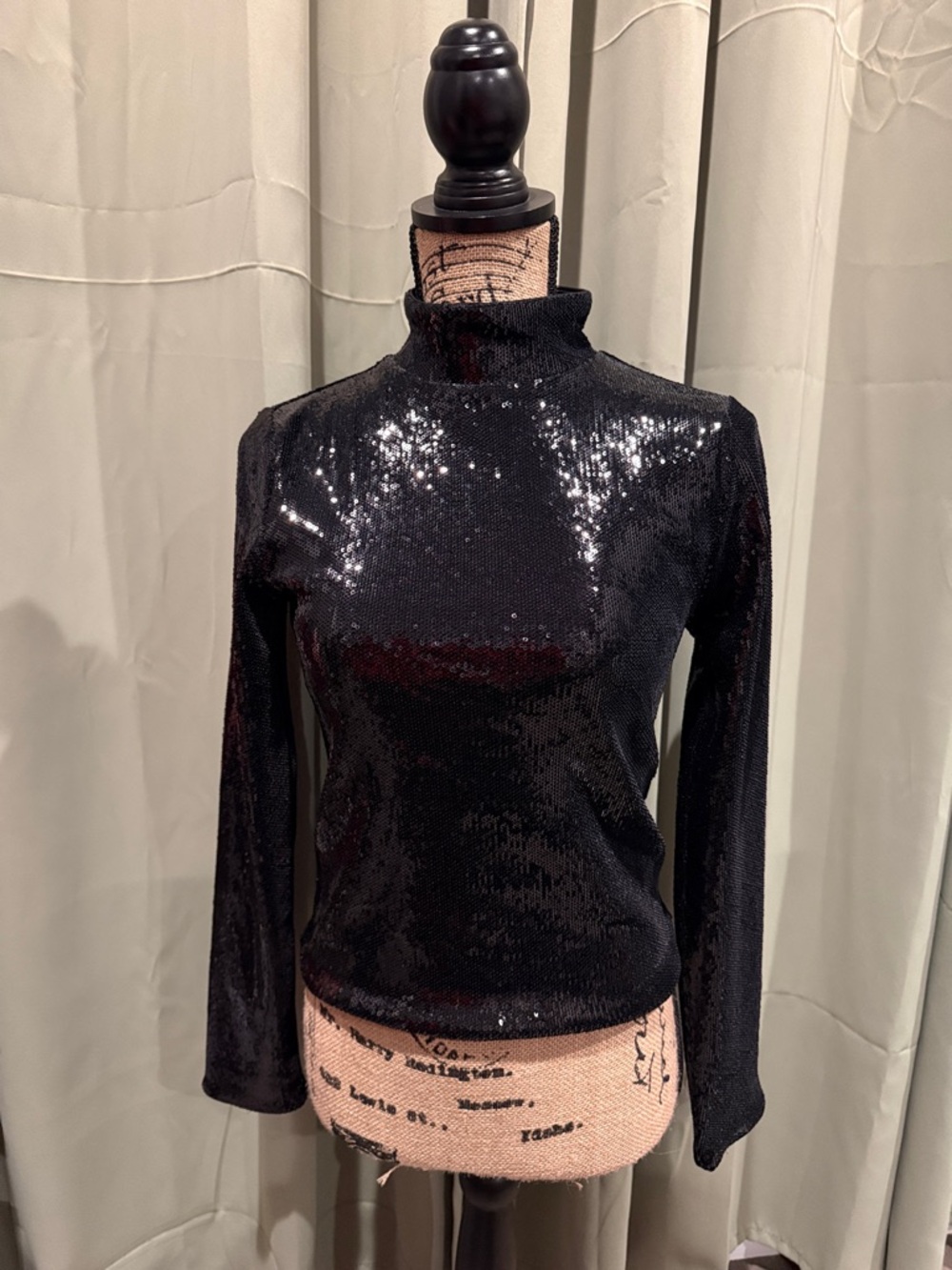 Express Black Sequin Mock Neck Long Sleeve Top - Picture 1 of 7
